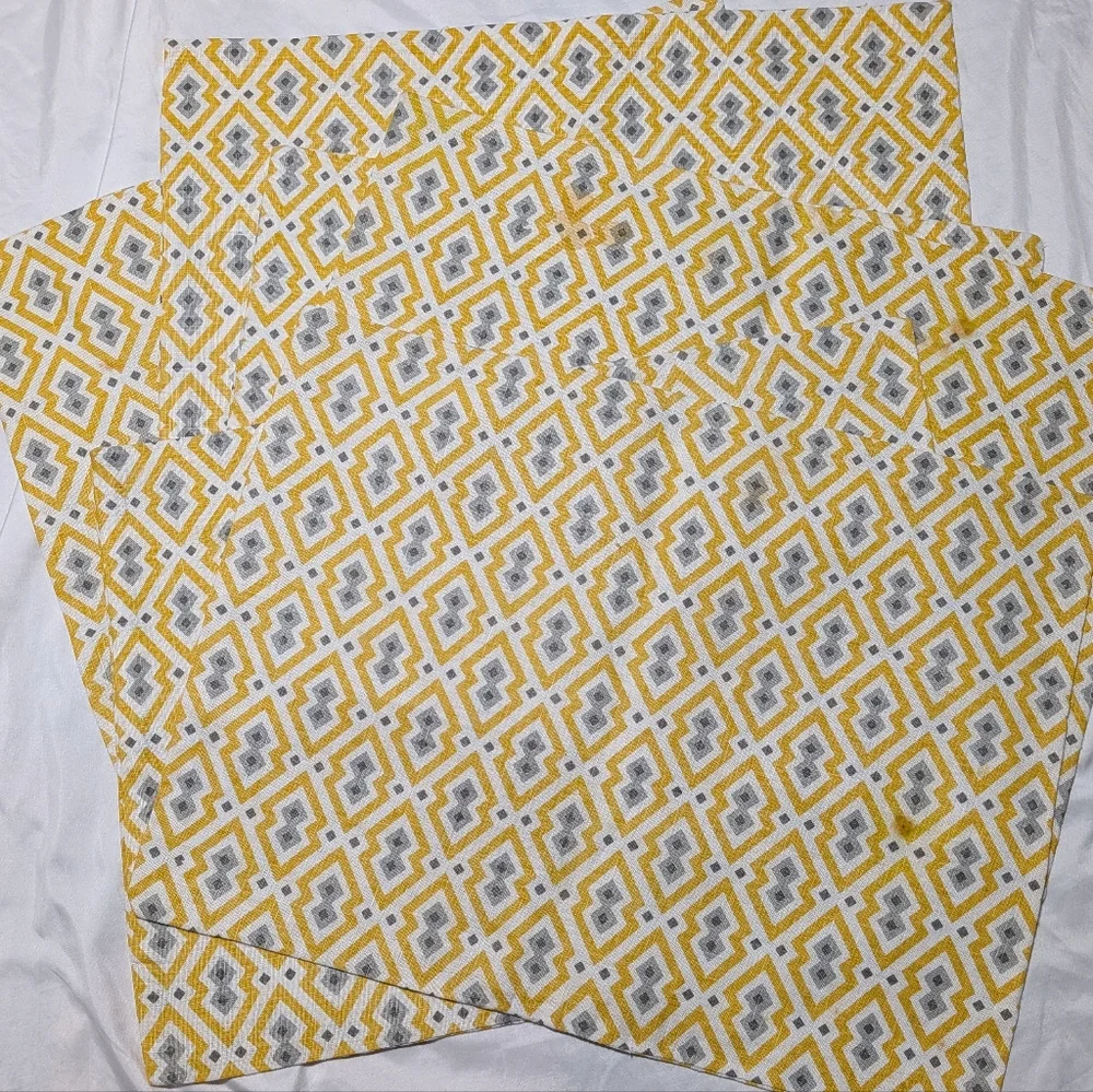 Yellow and Gray Geometric Patterned Fabric Set of 6
